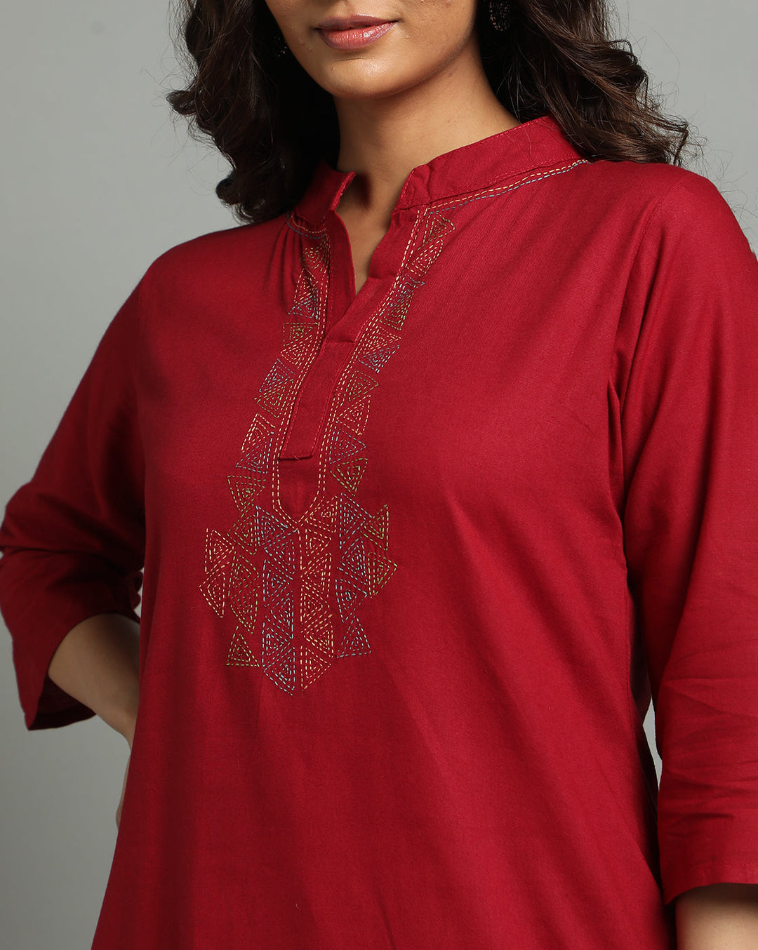 Maroon Kantha Cotton Kurta | SHOBITAM
