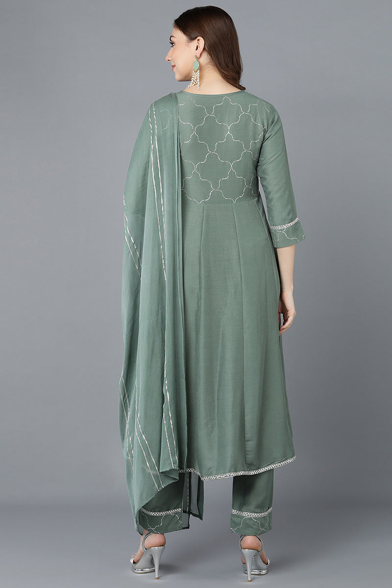 Teal Poly Silk Embroidered Kurta Trousers With Dupatta  | SHOBITAM