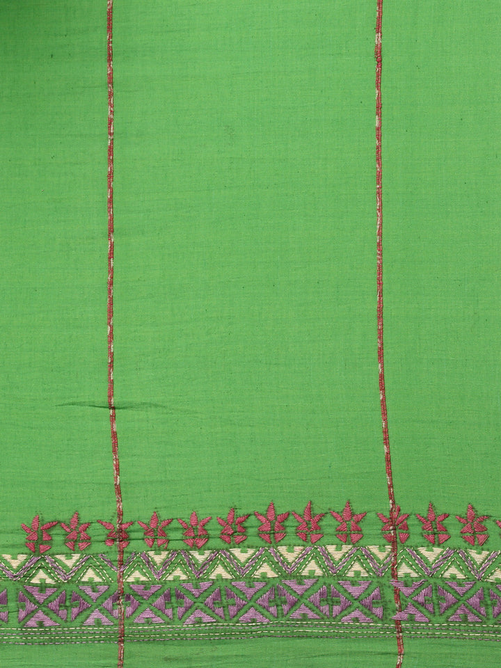 Parrot Green Khesh Kantha Cotton Saree | SHOBITAM