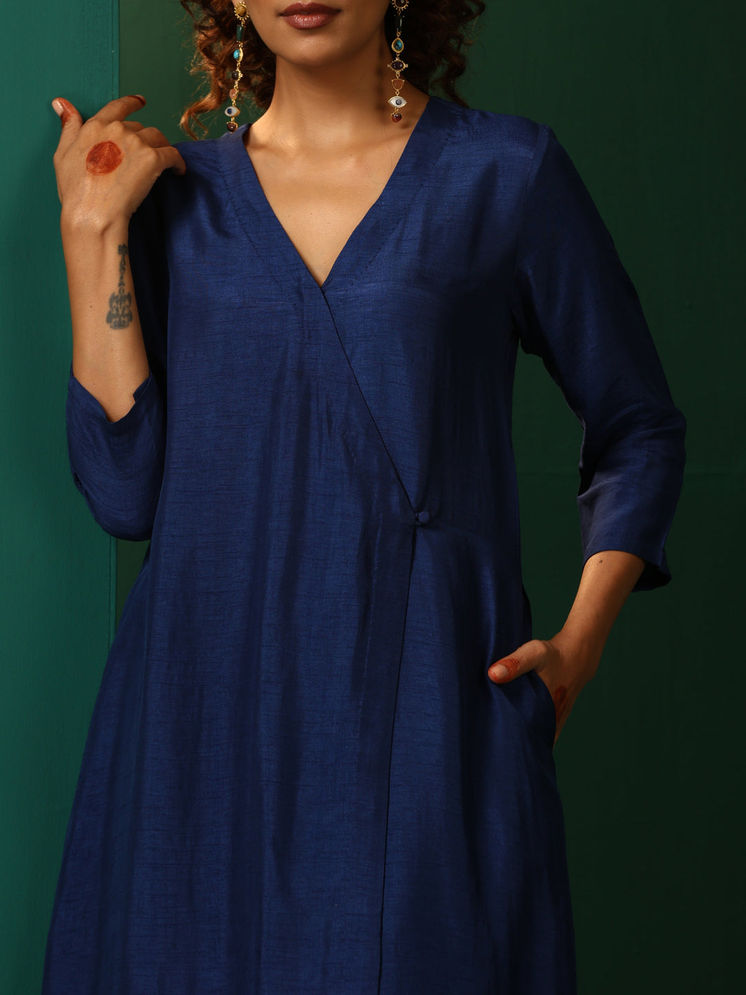 Blue Silk Angrakha Kurta Pant Set  | SHOBITAM