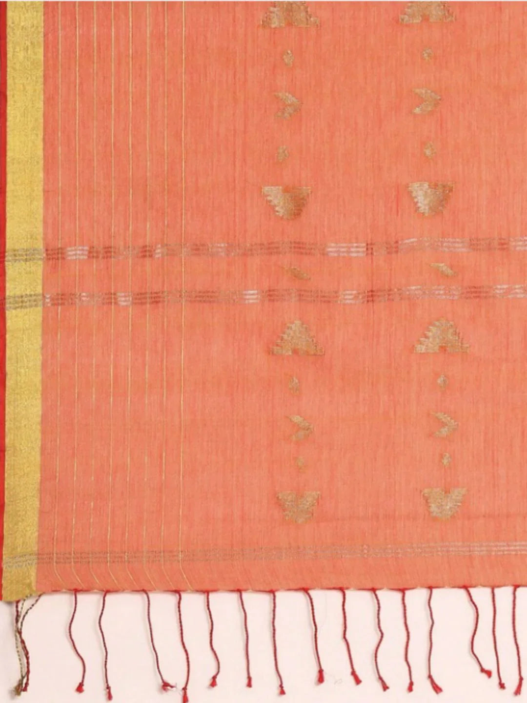 Orange Handloom Zari buti Jamdani Cotton Saree