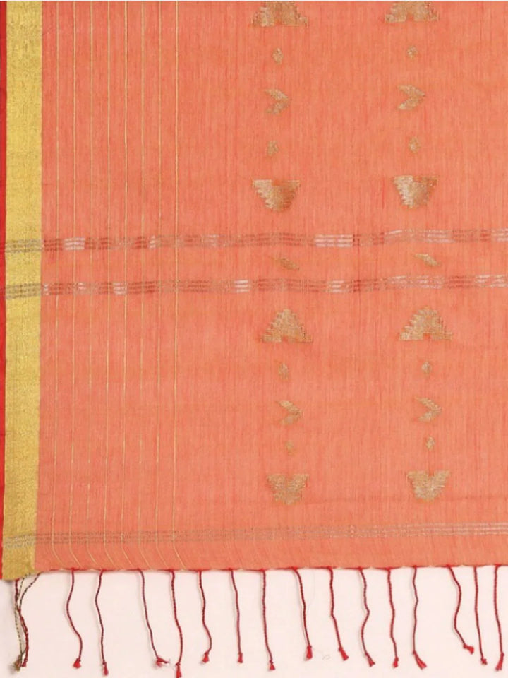 Orange Handloom Zari buti Jamdani Cotton Saree