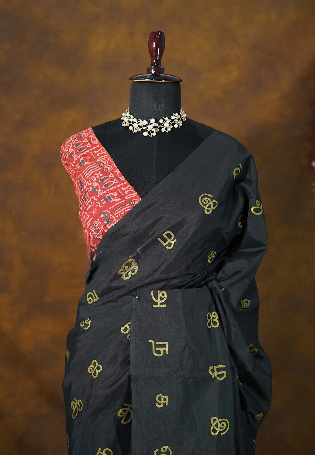 Preorder: Black Saree with  Tamizh Letters Handblock Printed on Bamboo Cotton  | SHOBITAM