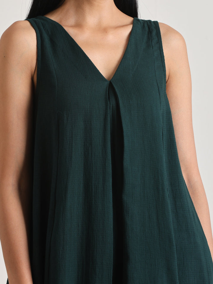 Dark Green Sleeveless Flared Kurta Pant Set | SHOBITAM