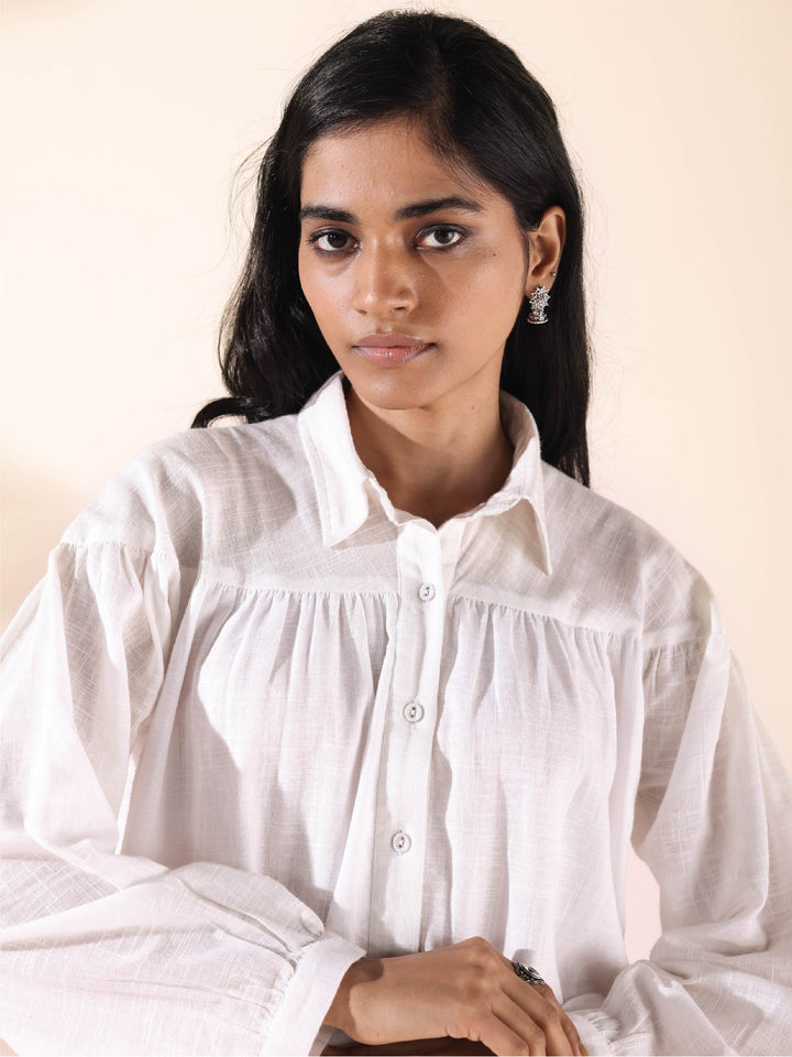 White Cotton Shirt Co-ord Set | SHOBITAM
