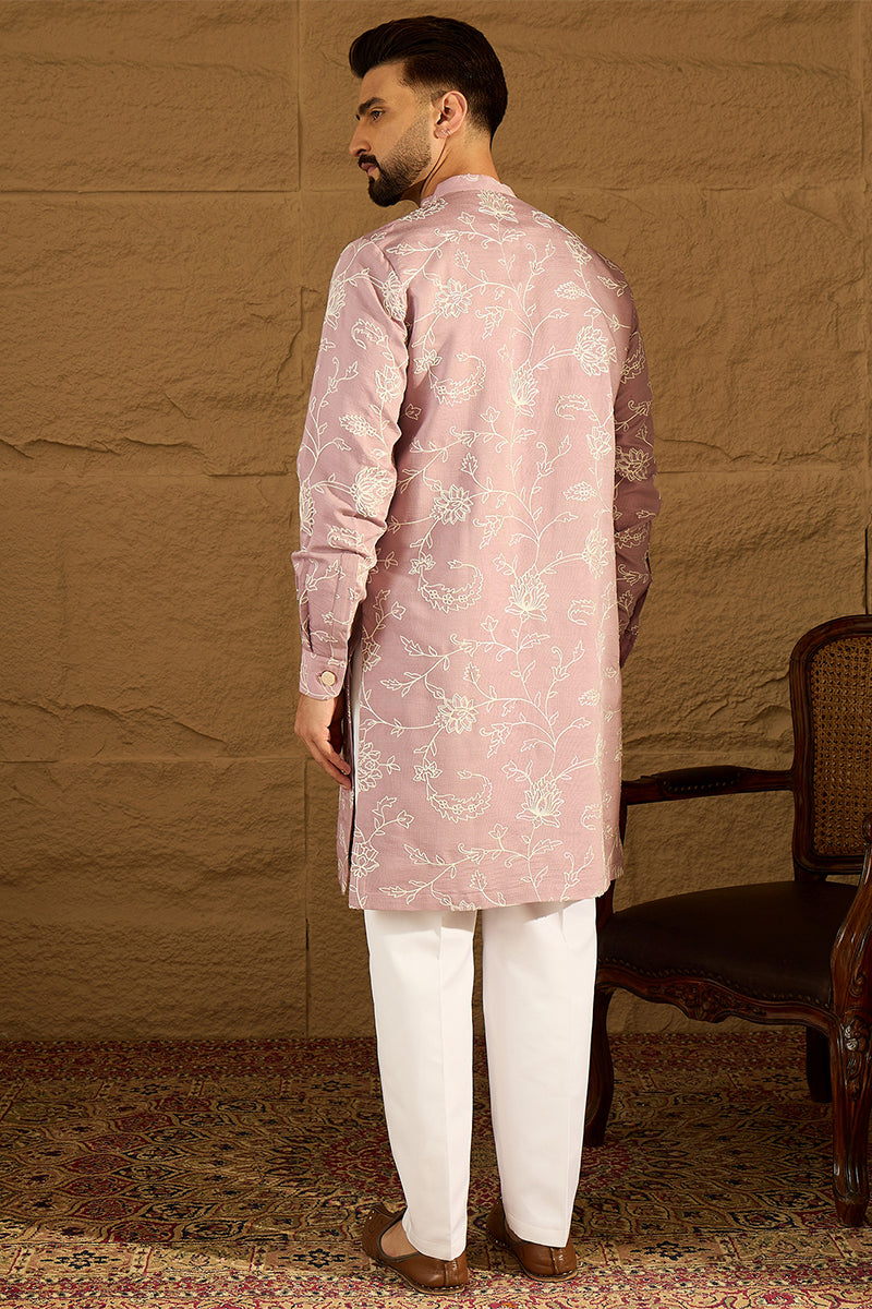Lavender Viscose Rayon Solid Embroidered Straight Kurta with Trouser | SHOBITAM