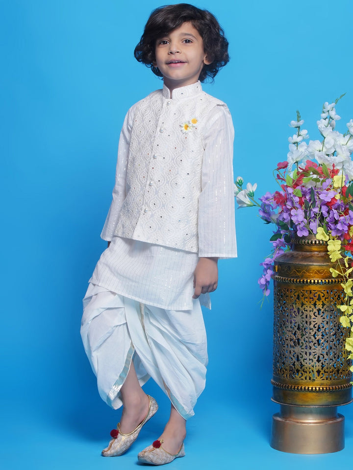 Cream Embroidered Nehru Jacket Set | SHOBITAM
