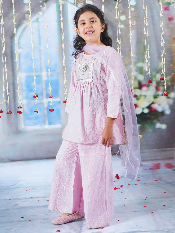Diyara Floral Emboridery Kurta Plazzo Set - Pink | SHOBITAM