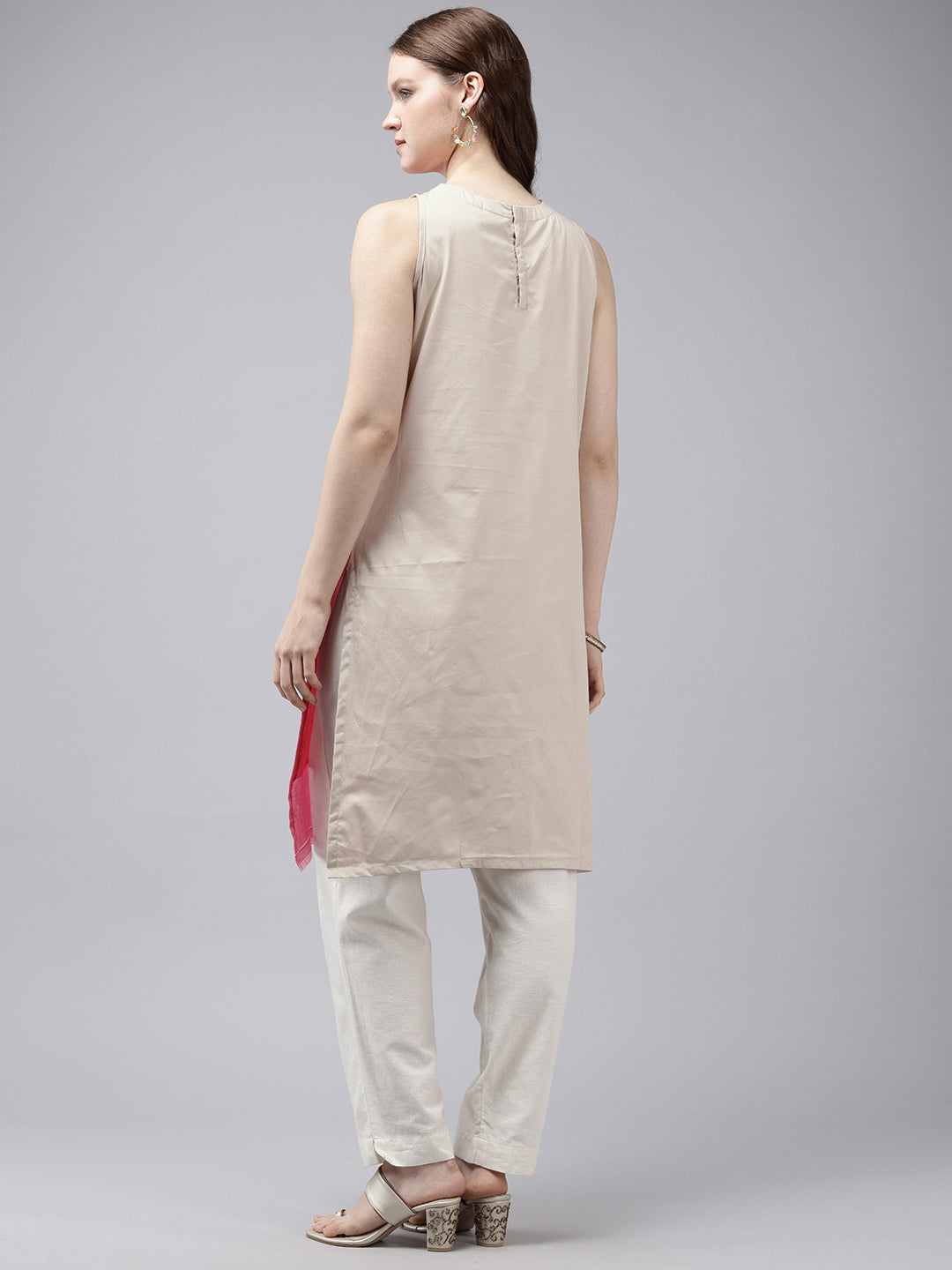 Pink & Cream Handloom Cotton Kurta | SHOBITAM