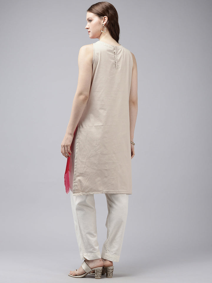 Pink & Cream Handloom Cotton Kurta | SHOBITAM