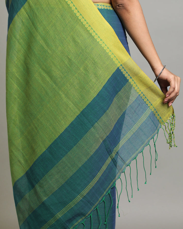 Teal Green Jacquard Cotton Saree | SHOBITAM