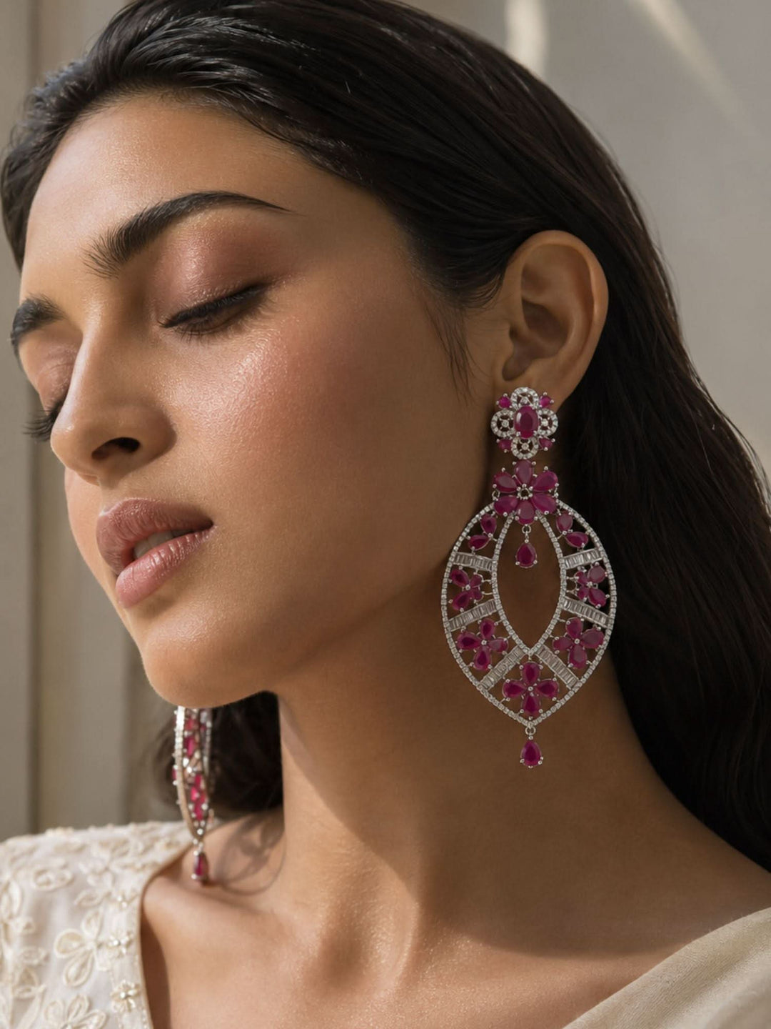 Crystal Floral Statement Earrings | SHOBITAM