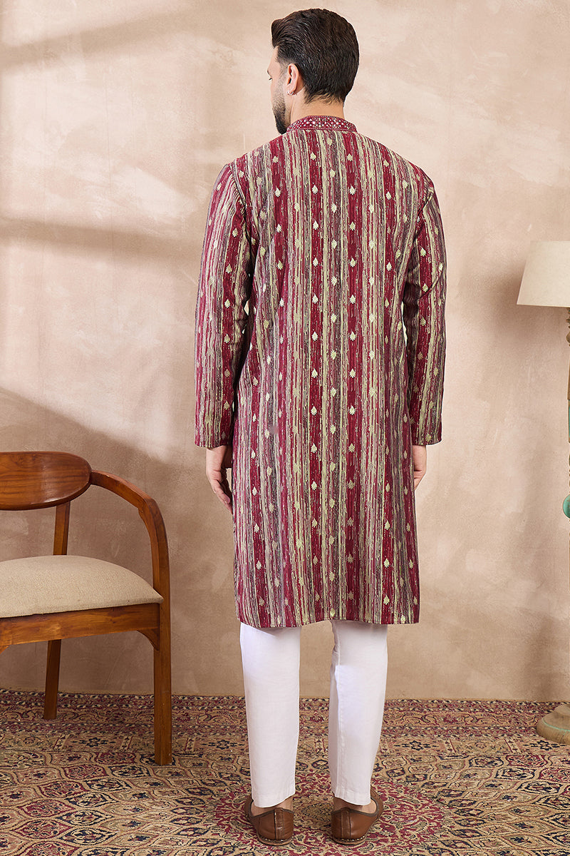 Maroon Silk Blend Abstract Printed Straight Kurta With Trouser | SHOBITAM