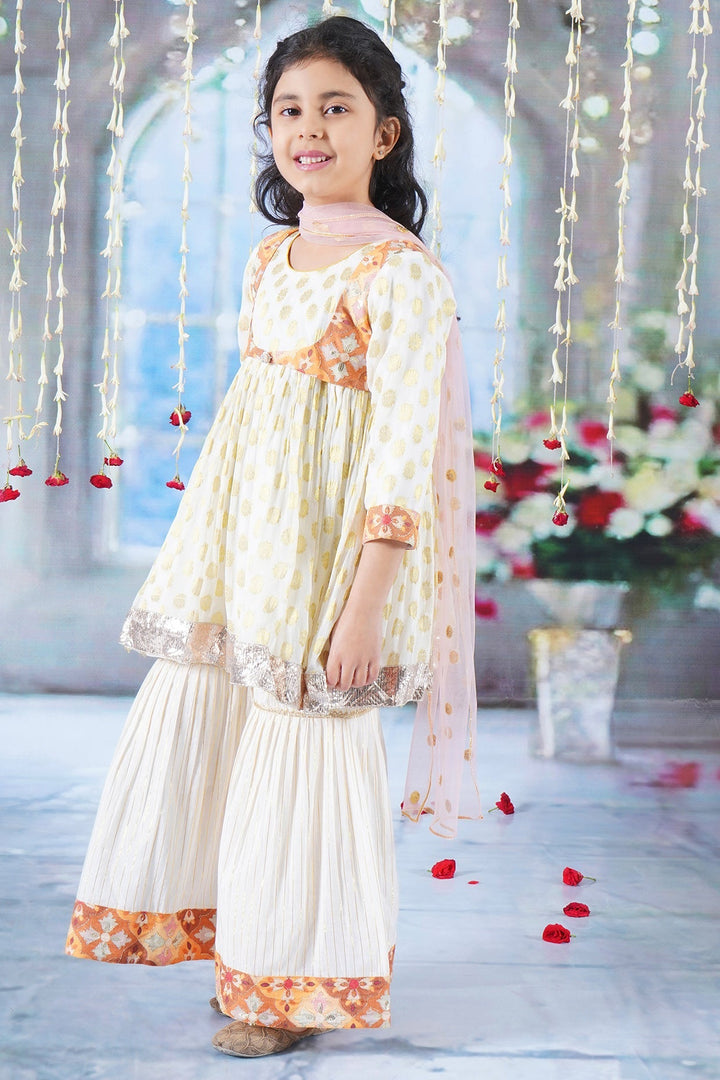 Girls Floral work Kurta with Sharara and Dupatta with Embroidery Work | SHOBITAM