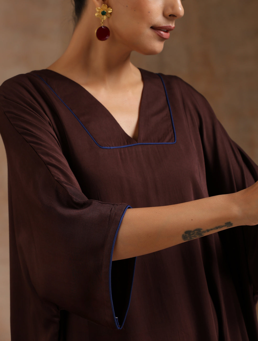 Cola Brown Modal Satin Oversized Kurta Set | SHOBITAM