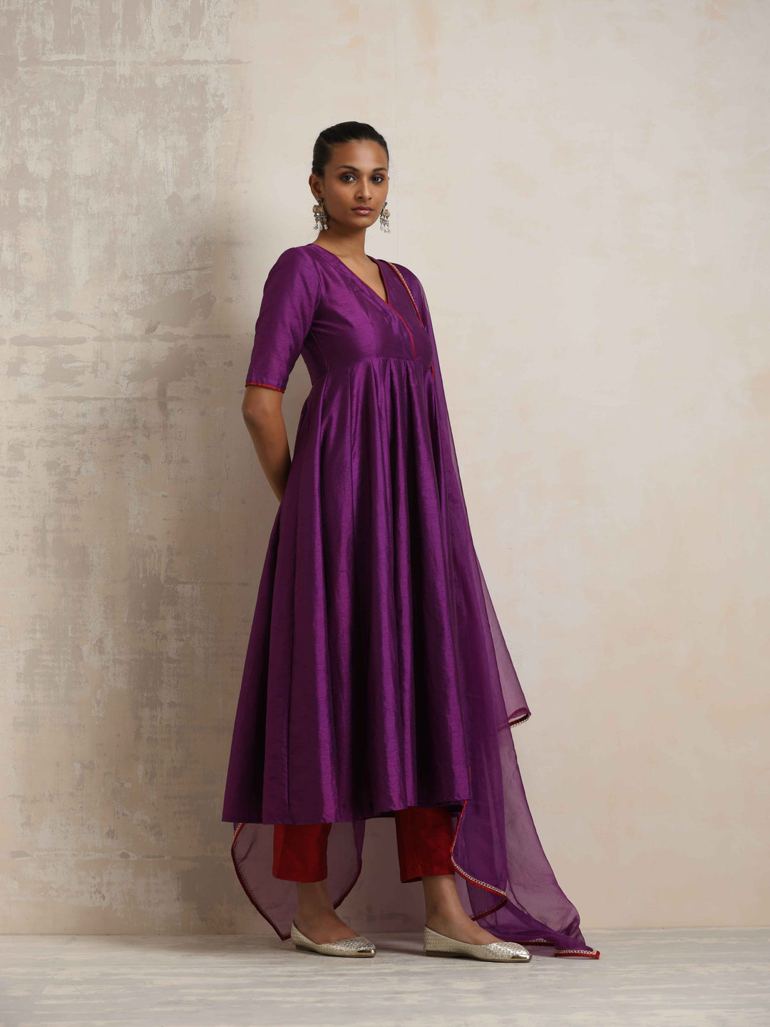 Purple Silk Anarkali Kurta Pant Dupatta Set | SHOBITAM