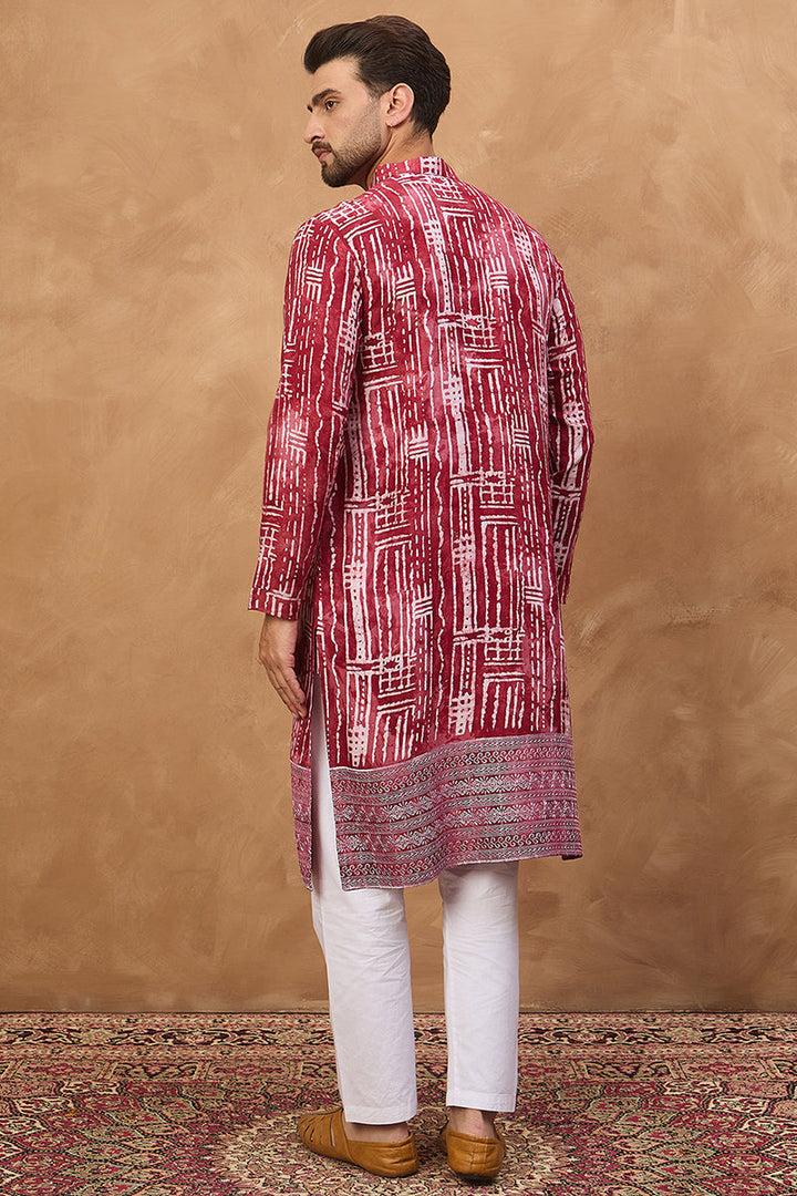 Red Viscose Rayon Batik Embroidered Straight Kurta | SHOBITAM