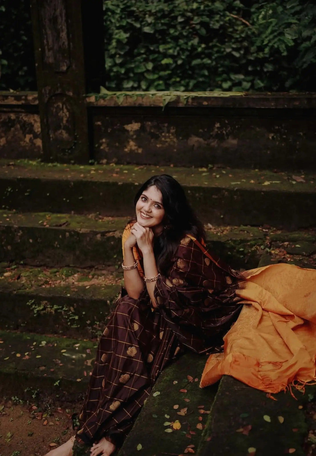 Preorder : Coffee brown Art Silk Saree with rudraksham mayil kattam body | SHOBITAM