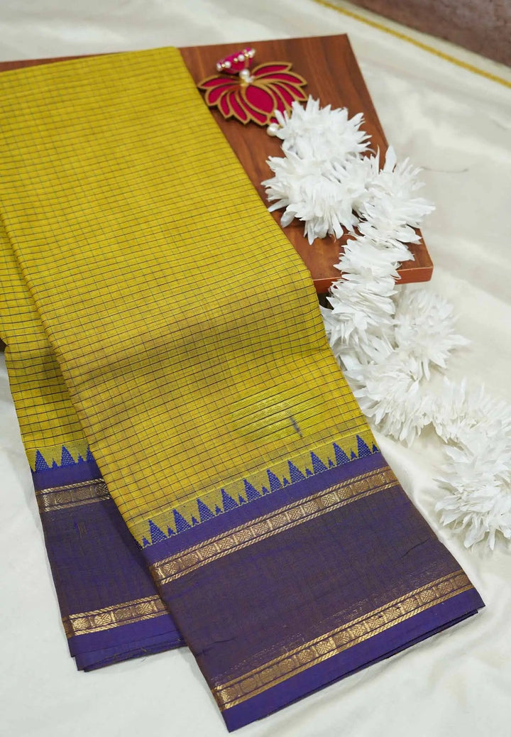 Moss Green Karthigai mercerized cotton rettapeta border with muthu kattam | SHOBITAM