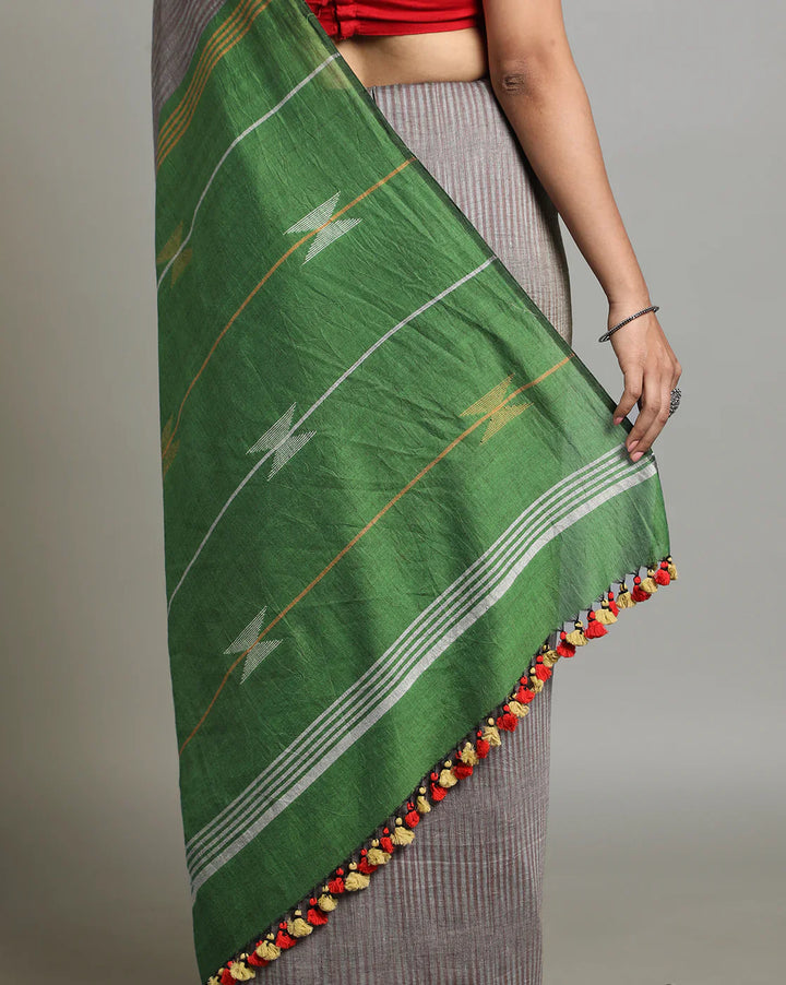 Purple-Green Tie Dye Jamdani Cotton Saree