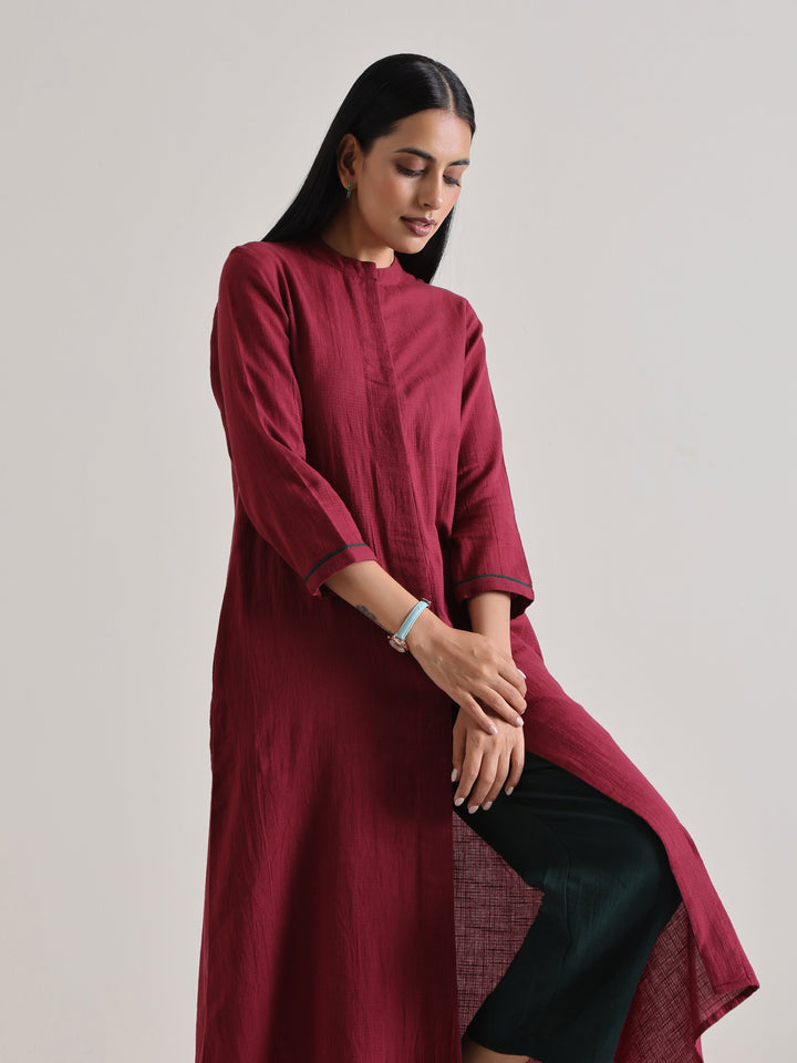 Maroon Placket Kurta Pant Set | SHOBITAM
