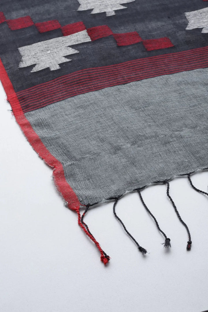 Grey Pure Matka Silk Handloom jamdani Dupatta