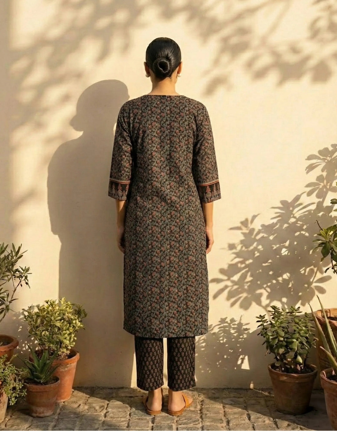 Black Floral Print Straight Kurta Pant Dupatta Set | SHOBITAM