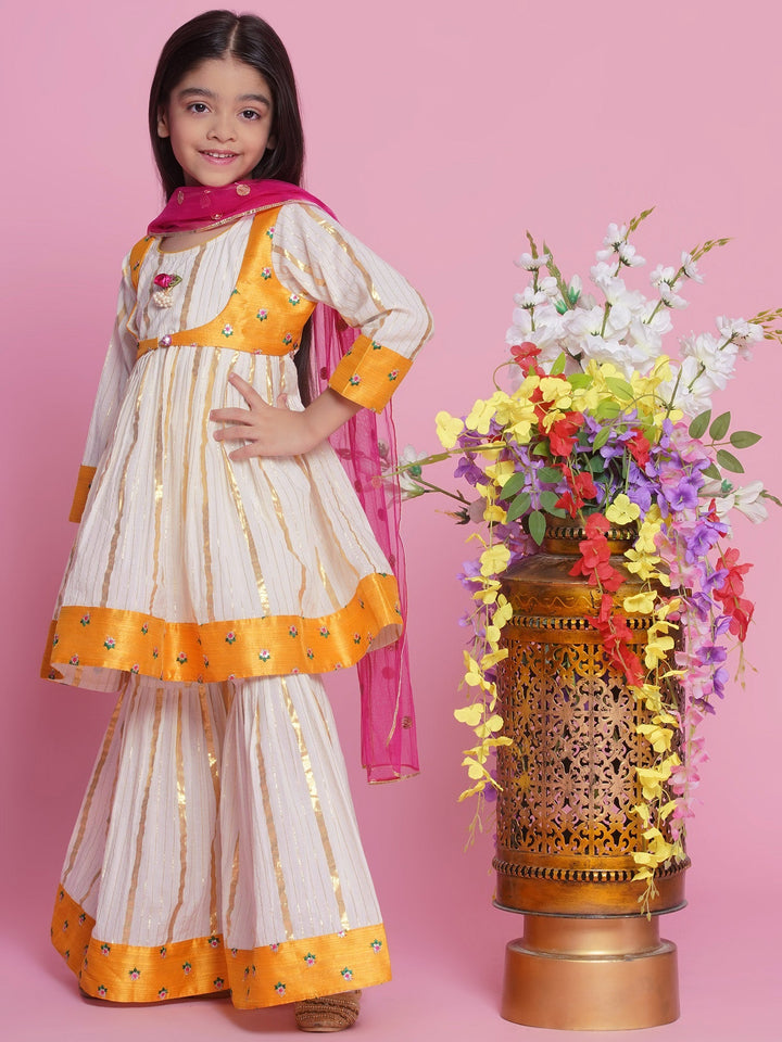 Choti Buti Floral Anarkali Sharara Set with Dupatta - Cream | SHOBITAM