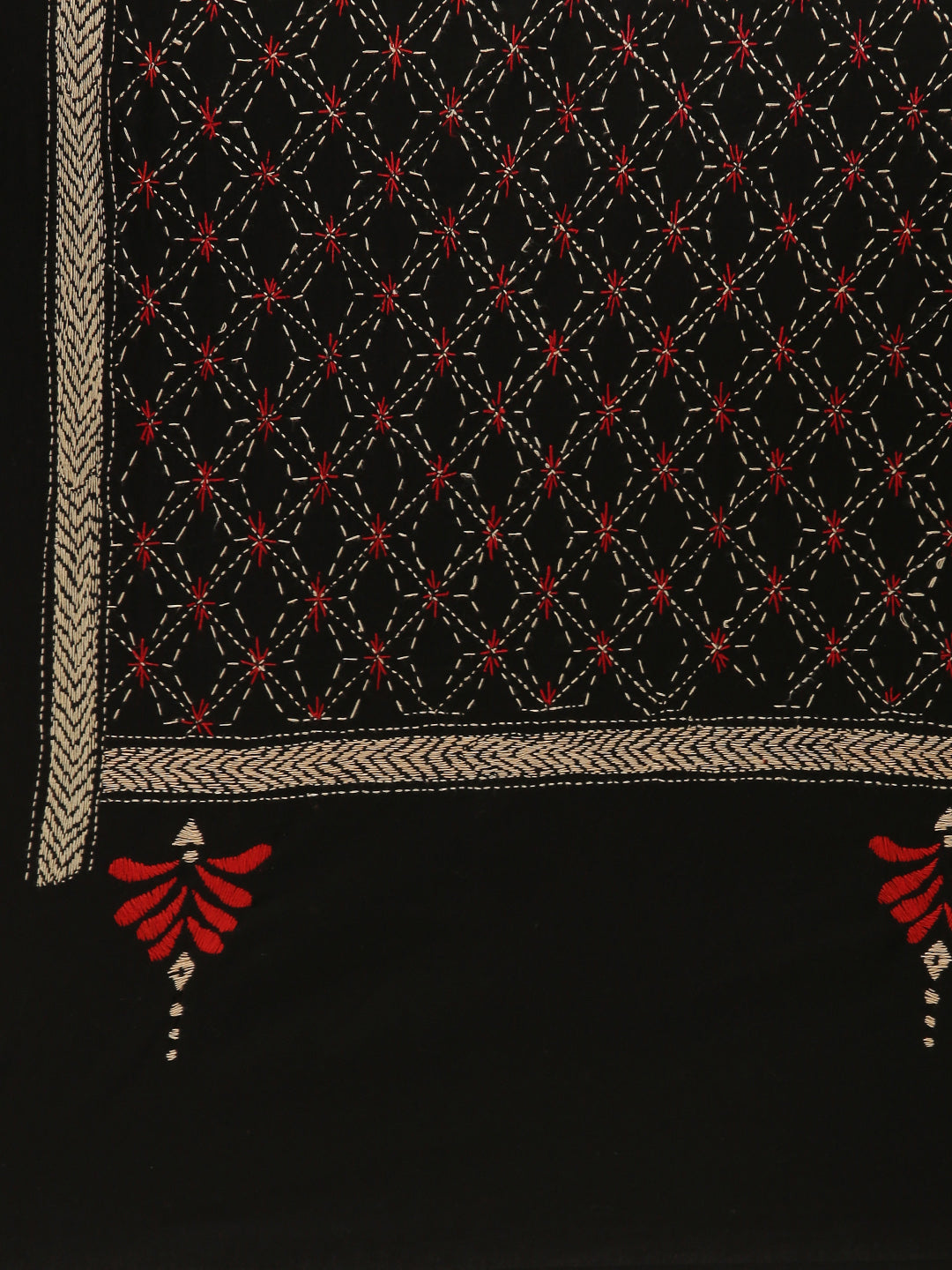 Black Kantha Cotton Dupatta | SHOBITAM