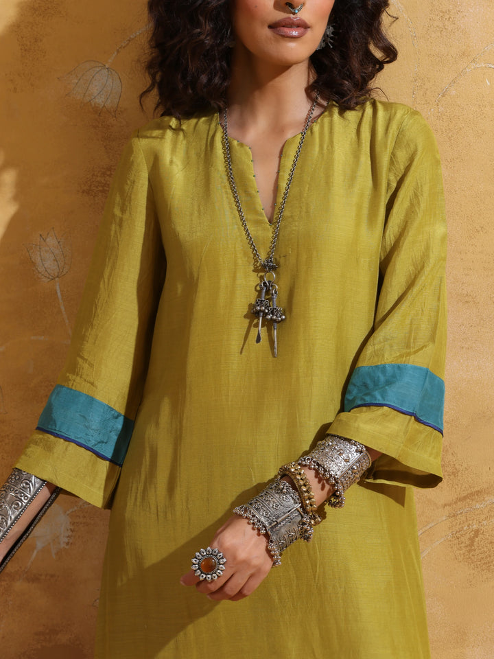 Lime Muslin Silk Straight Maxi Dress  | SHOBITAM