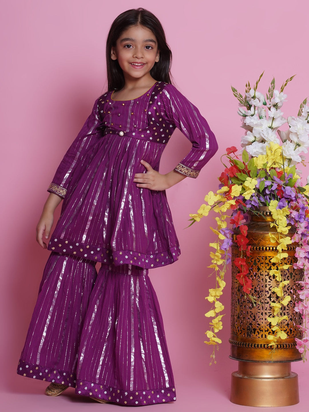 Chand Sitare Anarkarli Kurta Sharara with Dupatta - Purple | SHOBITAM