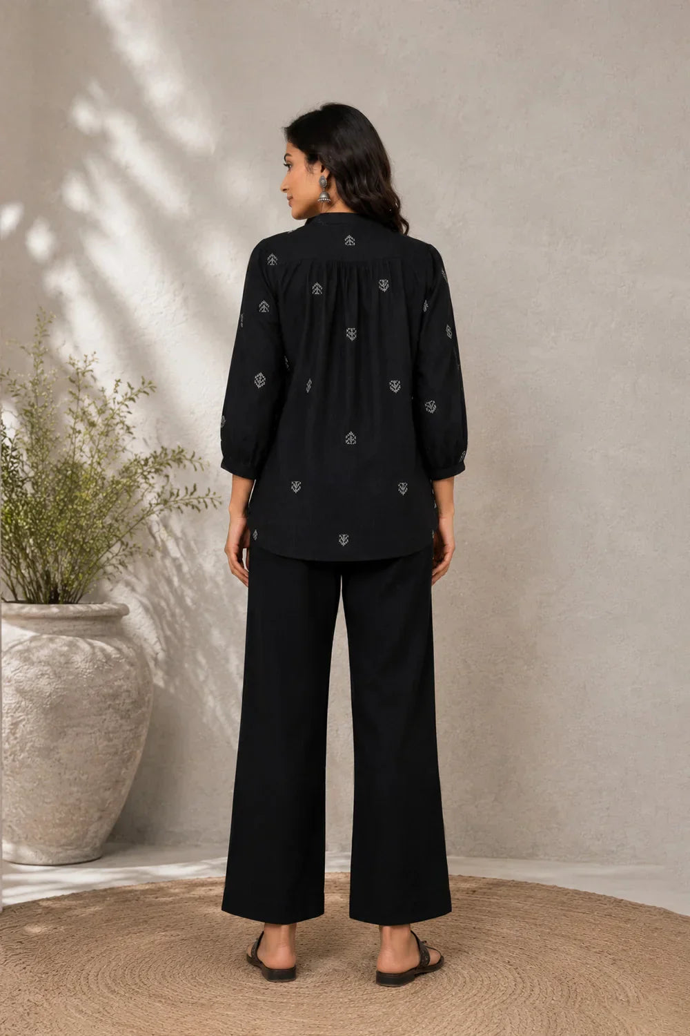 Black Woven South Cotton Top | SHOBITAM