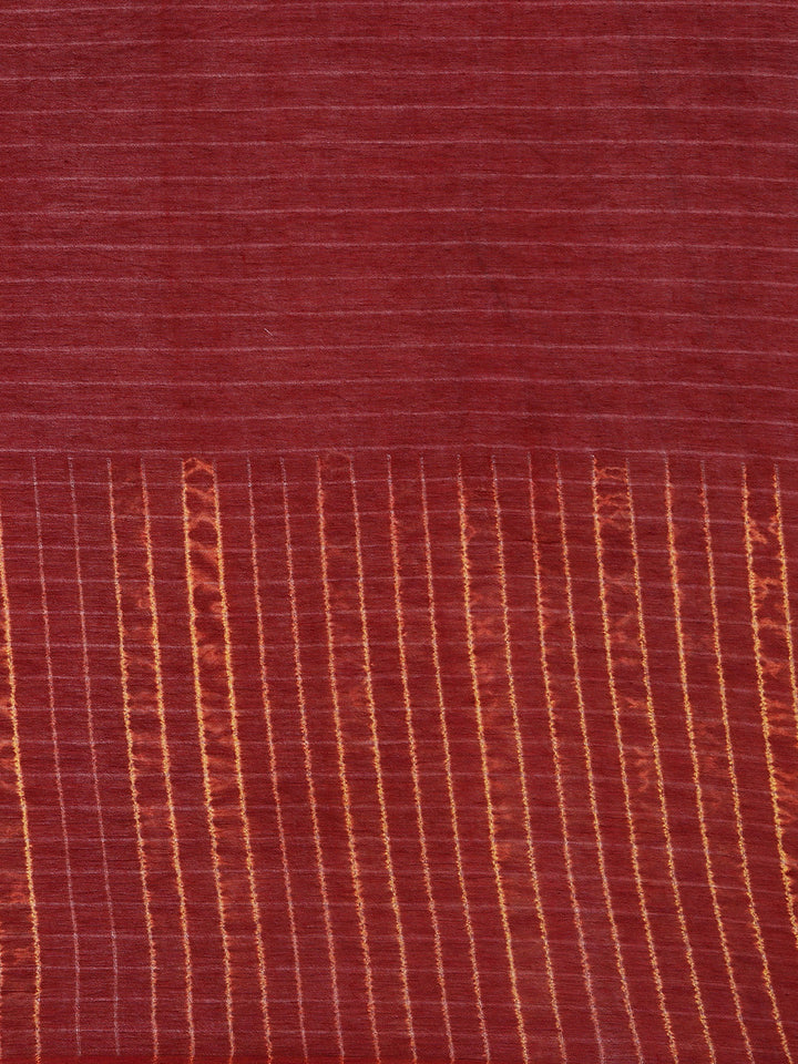 Maroon Hand Woven Shibori Cotton Saree With Yellow Pallu