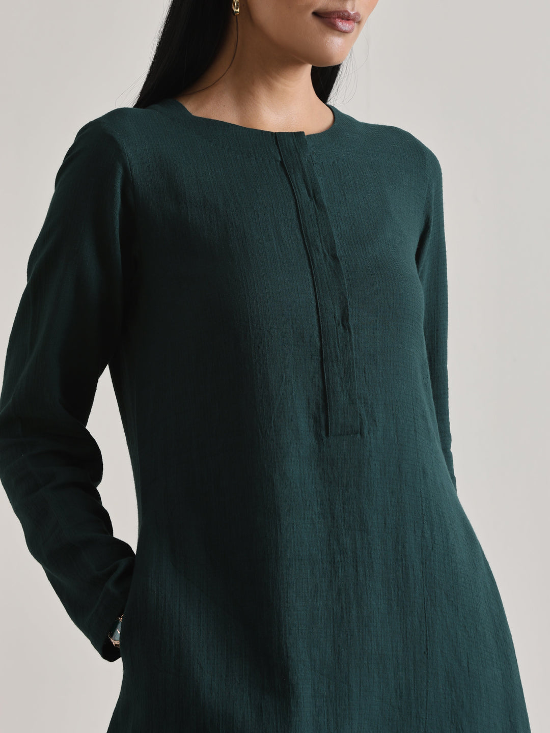 Dark Green Front Placket Co-Ord Set | SHOBITAM