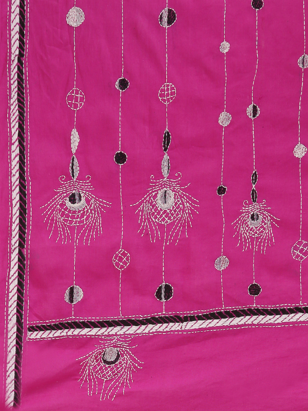 Pink Feathery Kantha Cotton Dupatta | SHOBITAM