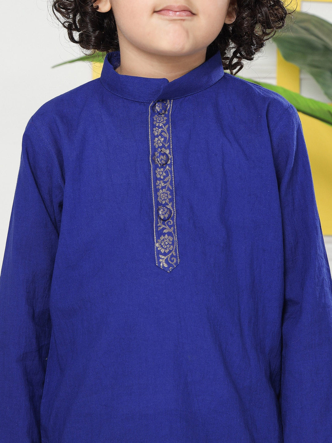 Blue Minimal Zari Embroidery Cotton Kurta Dhoti set | SHOBITAM