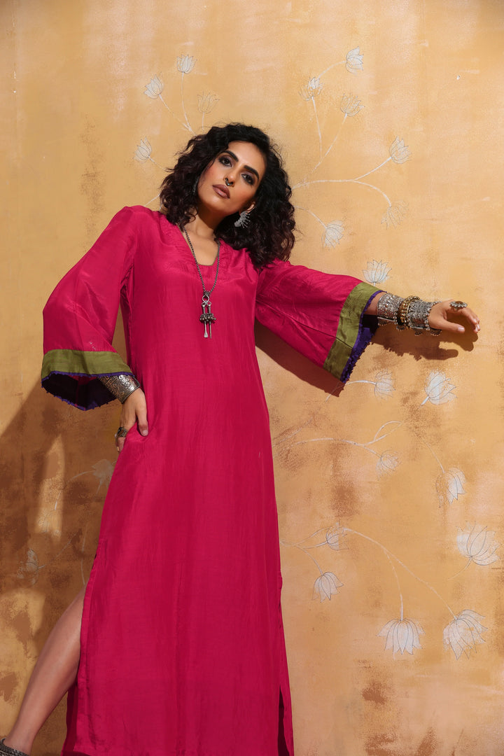Pink Muslin Silk Straight Maxi Dress  | SHOBITAM