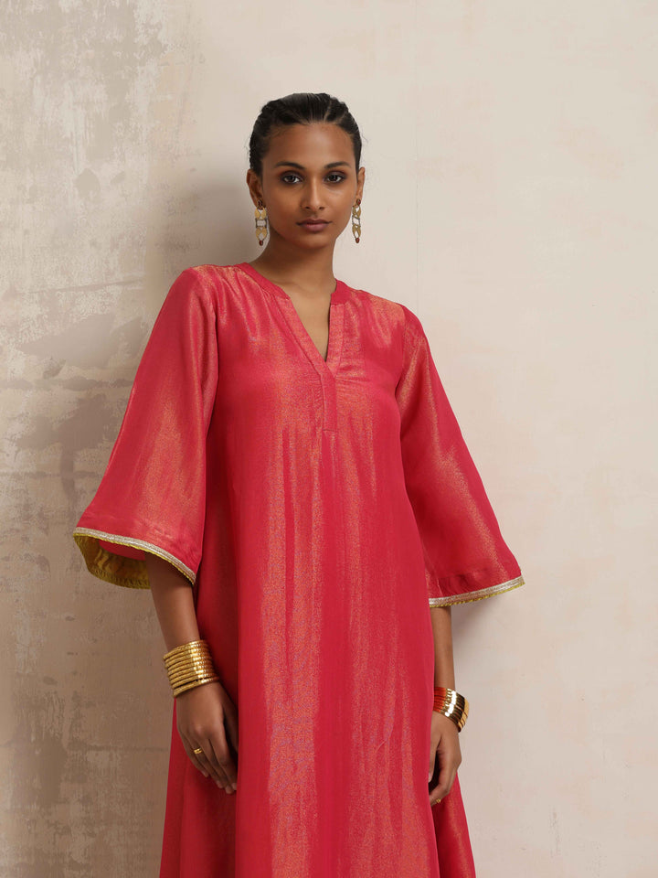 Hot Pink Tissue Flared Kurta Set | SHOBITAM