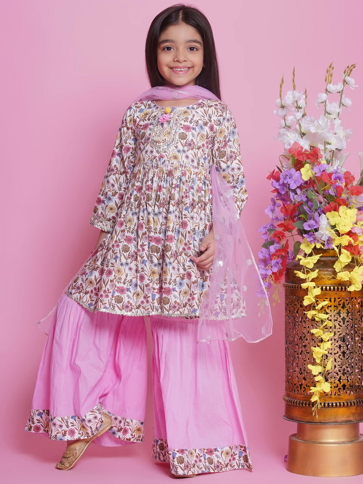 Phoolon ki Bahaar Kurta Sharara Set - Floral Pink | SHOBITAM