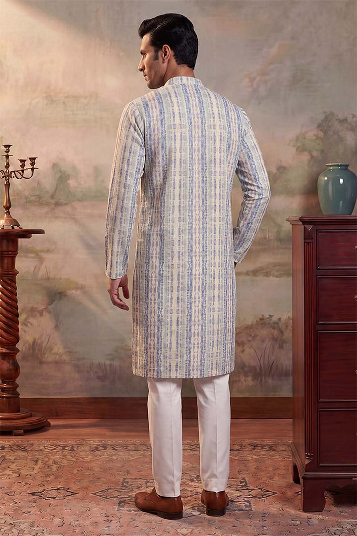 Mens Multi Silk Blend Abstract Printed Kurta With Trousers
