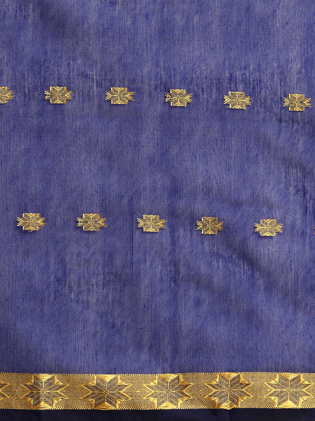 Blue and Red Zari Buti Silk Cotton Saree with Contrast Pallu and Blouse Piece