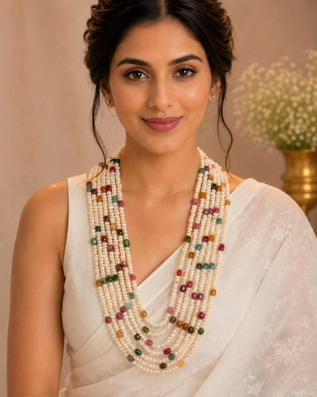 Rangrez Moti Mala – Natural Tourmaline & Pearl Necklace| SHOBITAM