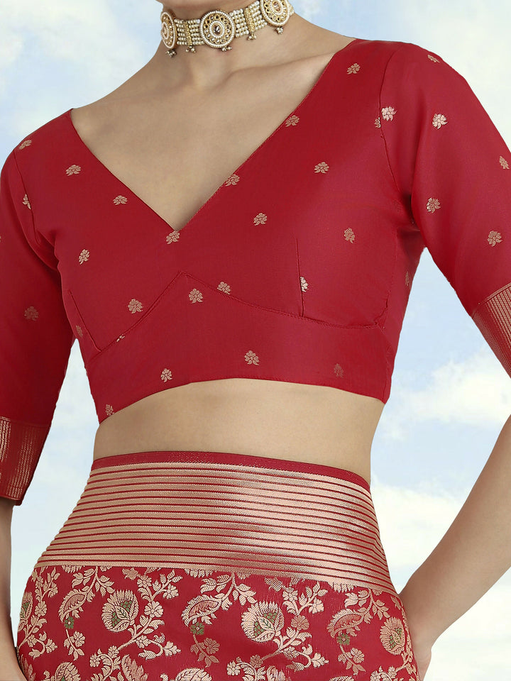 Banarasi Silk Red Zaal Pattern Saree | SHOBITAM