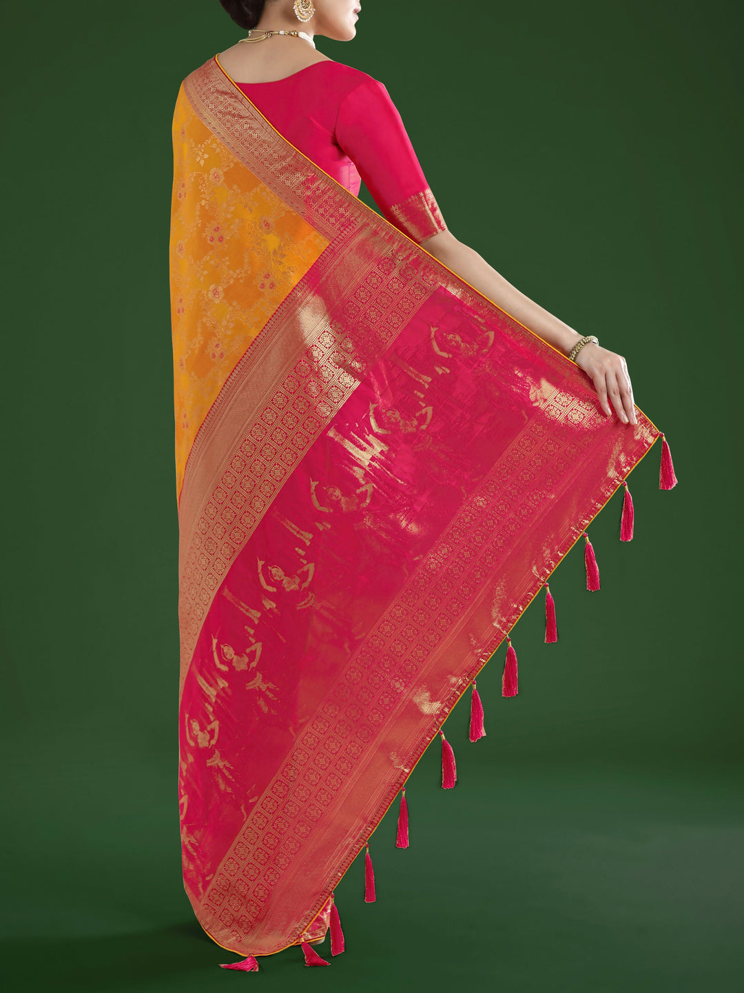 Orange Banarasi Semi Silk Saree With Zari Woven Design | SHOBITAM