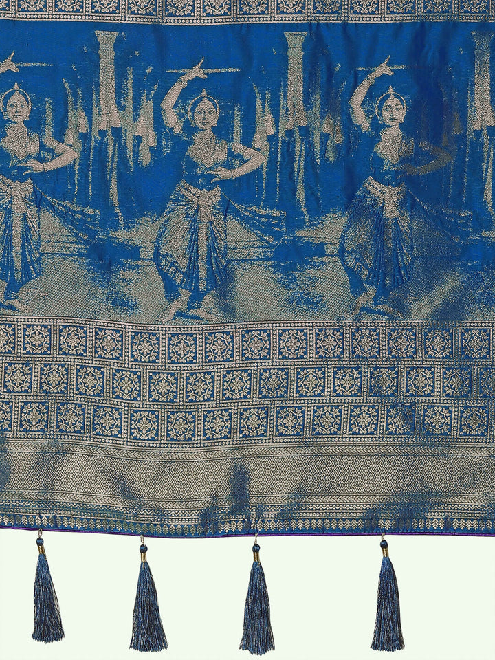 Turquoise Banarasi Semi Silk Saree With Zari Woven Design  | SHOBITAM