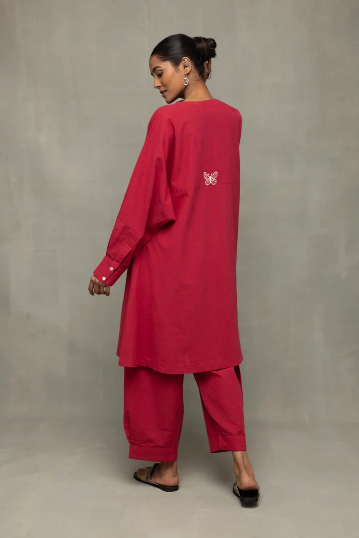 Crimson Pink Kala Cotton Oversized Co-ord Set | SHOBITAM