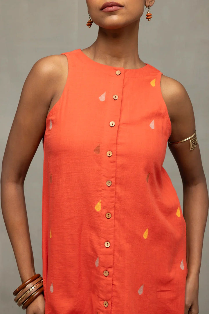 Coral Jamdani A-Line Co-ord Set | SHOBITAM