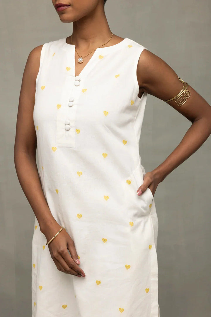 Ivory Hearts South Cotton Sleeveless Co-Ord Set | SHOBITAM