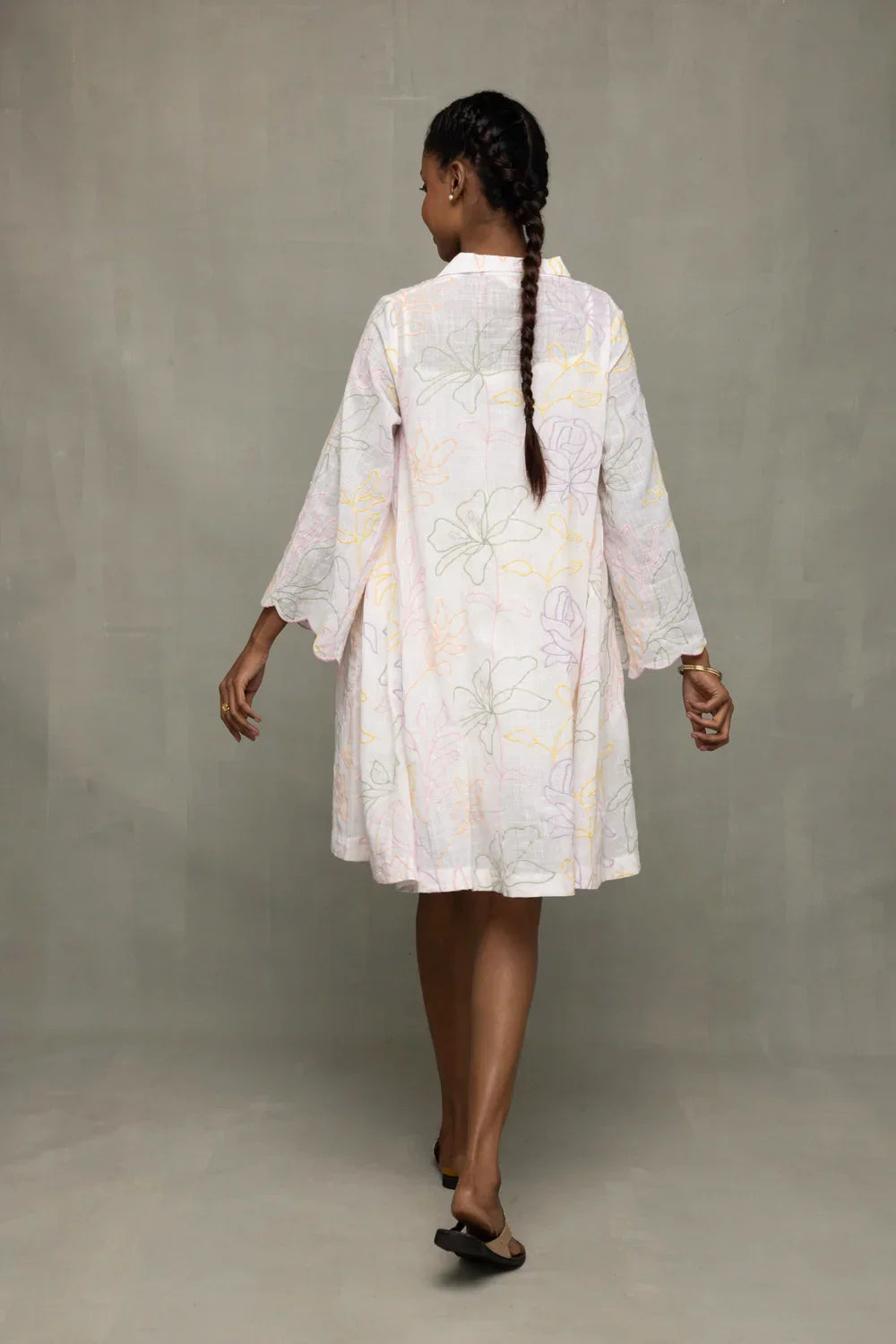 White Pastel Embriodered Pure Cotton Dress | SHOBITAM