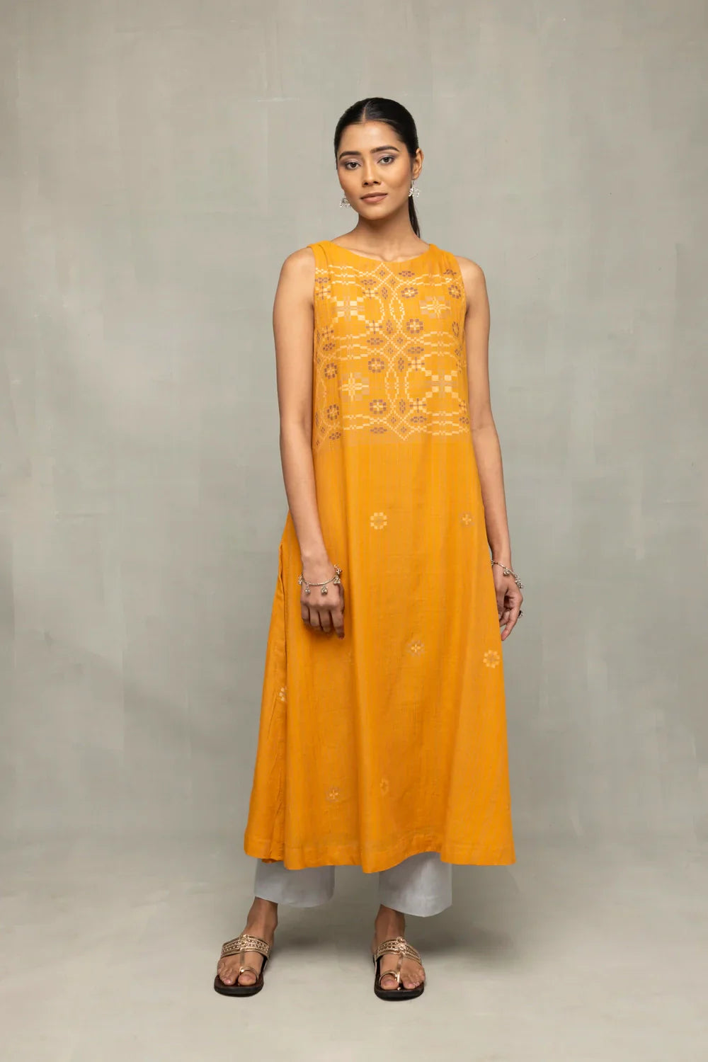 Mustard & Moonlight Jamdani Kurta Set with Dupatta | SHOBITAM